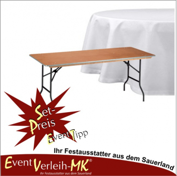 Set Bankett-Tisch eckig mit Tischdecke - FÜR 6 PERSONEN